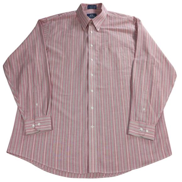 Stafford Mens XL Dress Shirt 17.5 36 37 Red Stripe Wrinkle Free Oxford - Picture 1 of 11